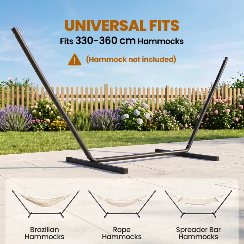 Outsunny 11.8'L Hammock Stand Extra Long Heavy Duty Straight Pole Day Bed Swing Metal Frame Simple Set Up Garden Outdoor Camping Picnic Use Black