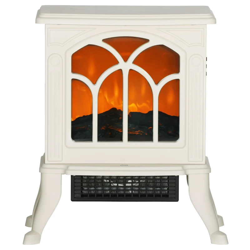 HOMCOM Electric Fireplace Heater, Freestanding Fireplace Stove with Realistic Flame, Overheat Protection, 750W/1500W, Beige