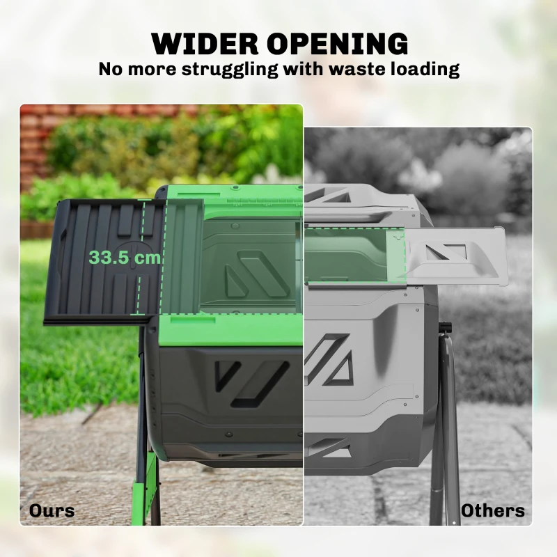 Outsunny Compost Bin Outdoor, 53 Gal Dual Chamber Tumbling Composter with Adjustable Vents, BPA Free Tumbling Composter, Green