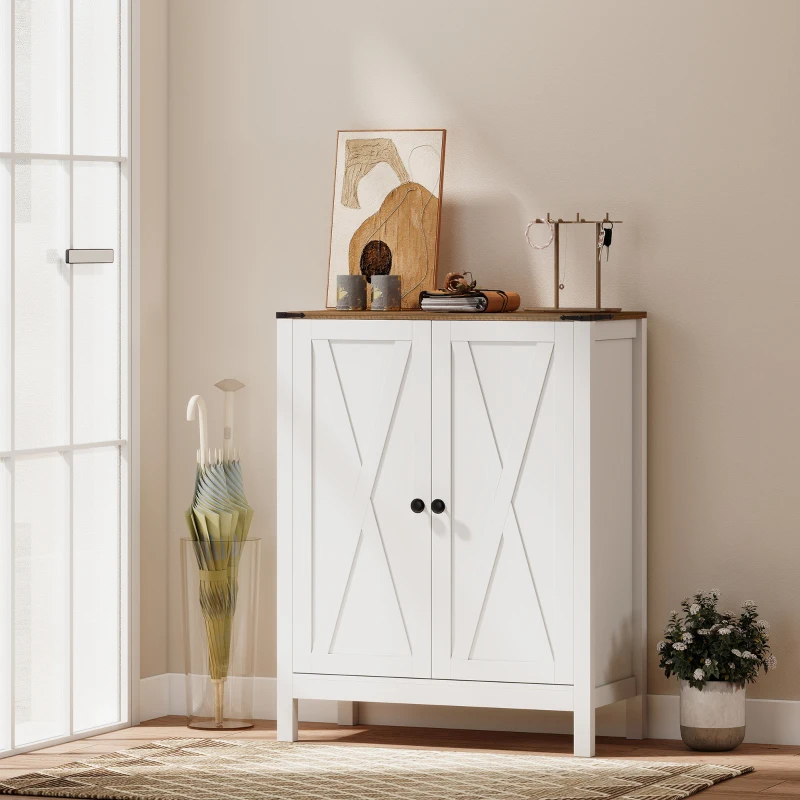 HOMCOM Shoe Cabinet with Barn Doors, Farmhouse Shoe Storage Cabinet with Adjustable Shelves, Holds up to 15 Pairs, White