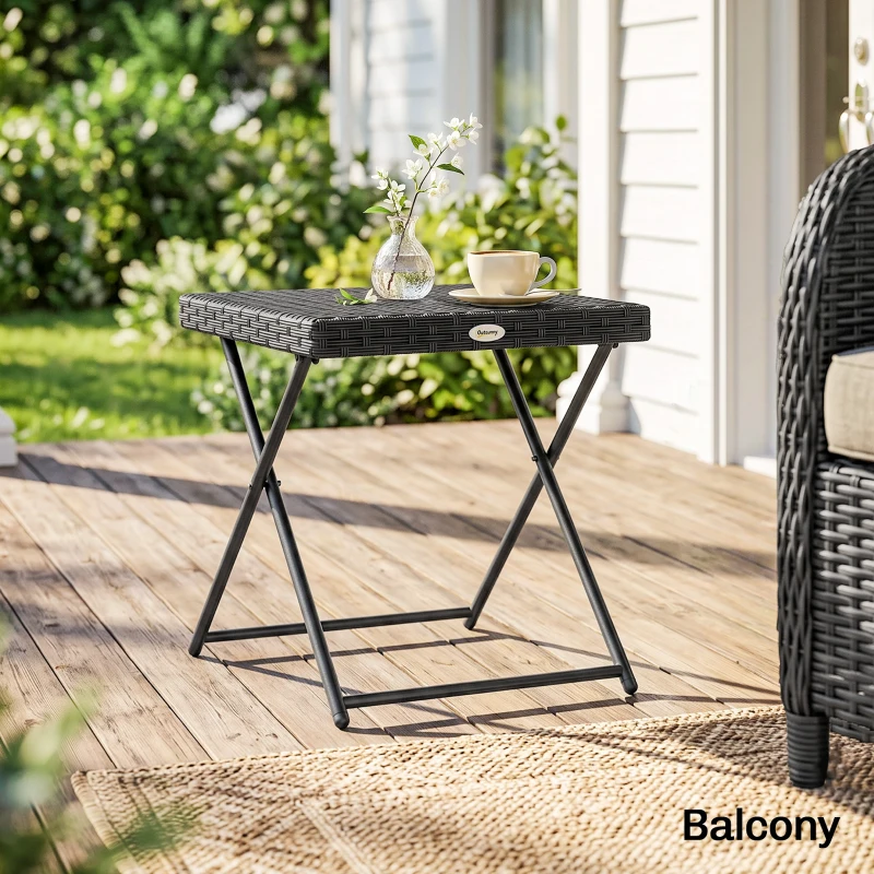 Outsunny Patio Wicker Coffee Table, Outdoor PE Rattan Garden Folding Side Table, 15.75"x15.75"x15.75", Black