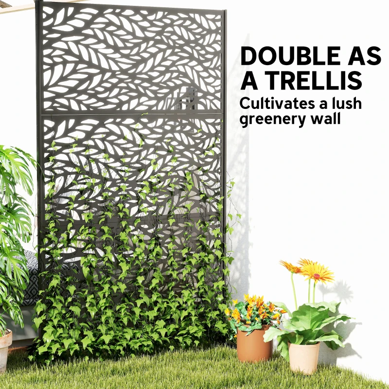 Outsunny Metal Outdoor Privacy Screen, Freestanding Outdoor Divider with Stand, 78" x 48", Black