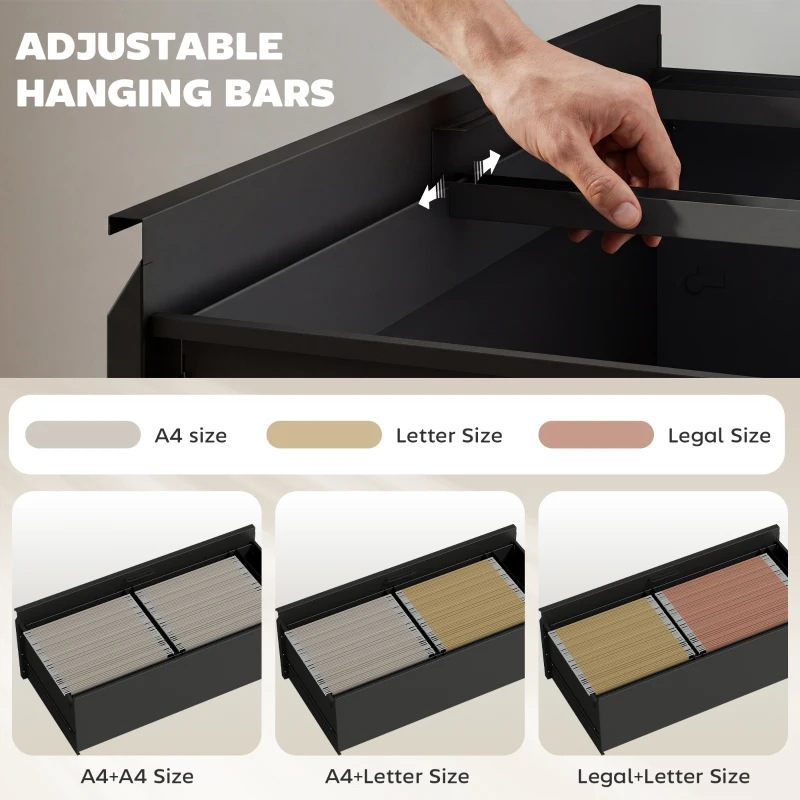 HOMCOM Lateral Filing Cabinet with 2 Drawers, Lockable Steel File Cabinet for A4/Letter/Legal Size Files, Black