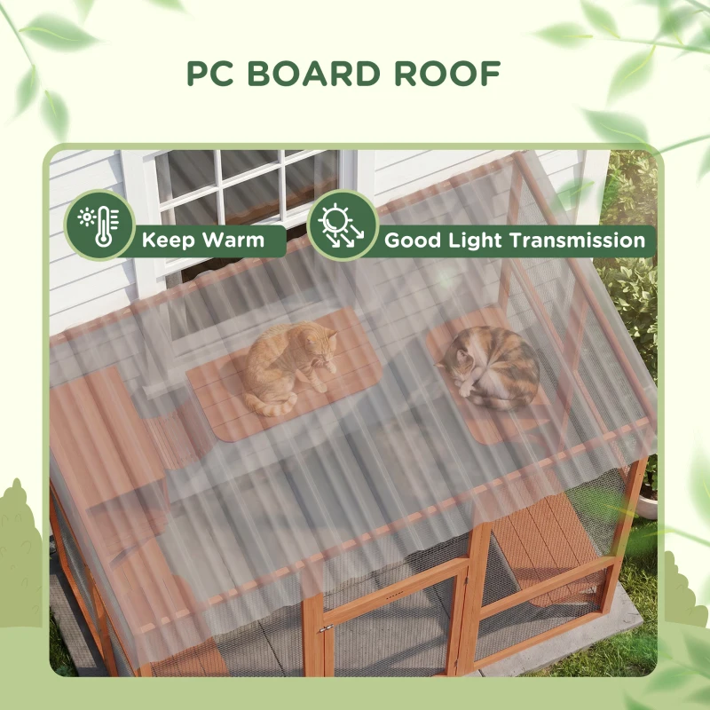 PawHut Large Outdoor Catio with Weatherproof Roof, Bridge, Resting Box, Platforms, Orange