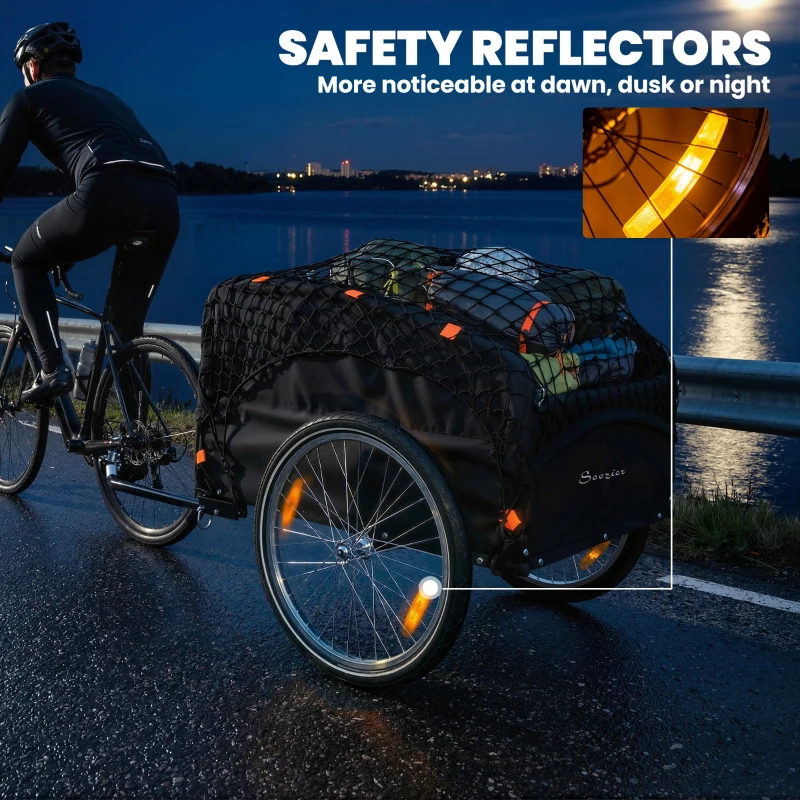 Soozier Bike Cargo Trailer, 45 Gal Bicycle Trailer Wagon Cart with Cargo Net, Quick Release 20" Wheels, Safe Reflectors