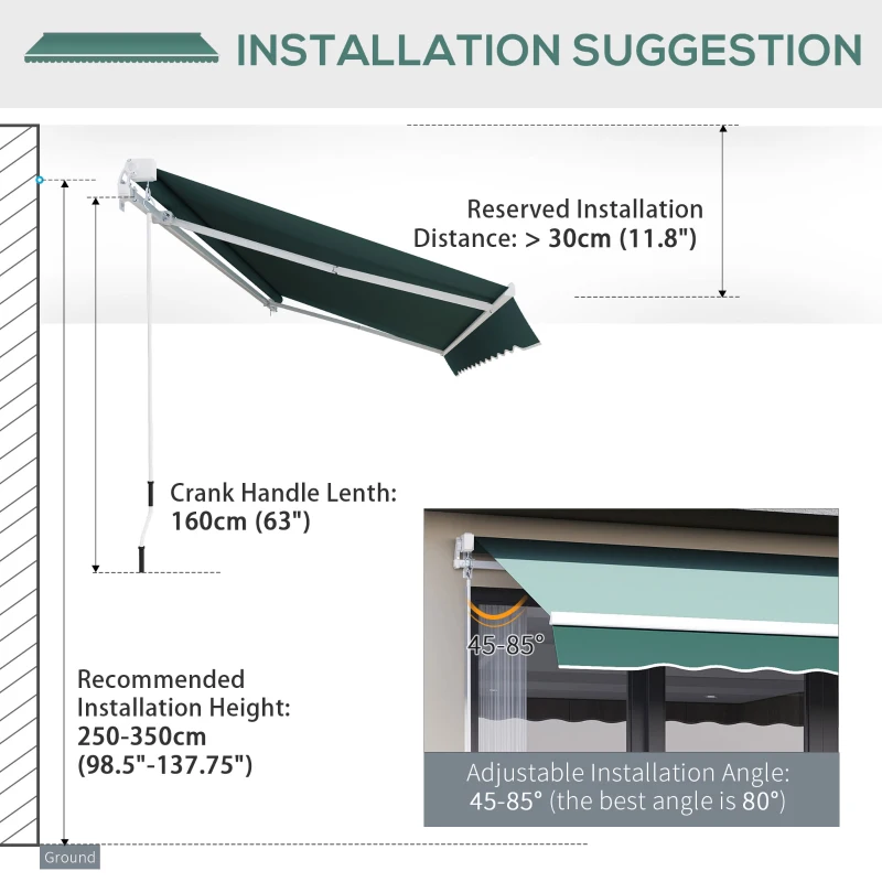 Outsunny 8' x 7' Retractable Awning, Patio Awnings, Sunshade Shelter with 280 g/m² UV & Water-Resistant Fabric and Aluminum Frame for Deck, Balcony, Yard, Dark Green