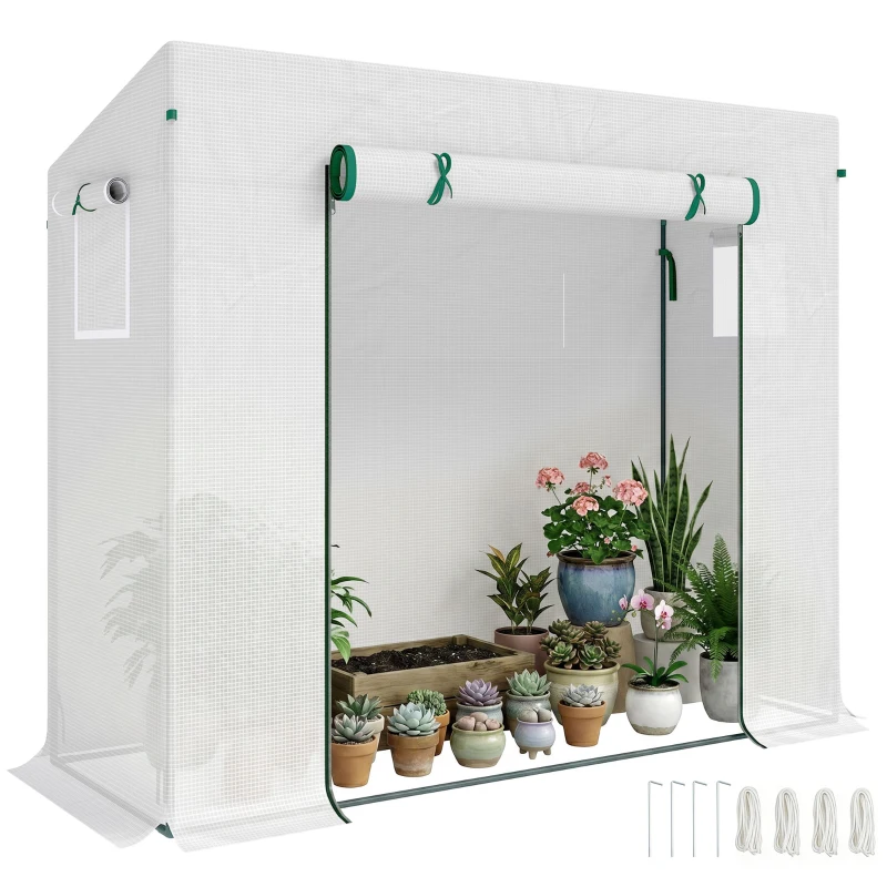 Outsunny 6.6' x 2.5' x 5.5' Patio Hot House, Walk-in Garden Greenhouse with Steel Frame, Door, Window for Balcony, Patio, White