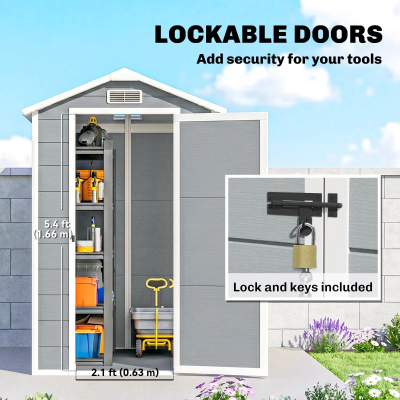 Outsunny 6' x 4' Outdoor Storage Shed, Plastic Shed with Floor, Window, Lockable Door and Vents for Outdoor Patio Storage, Gray