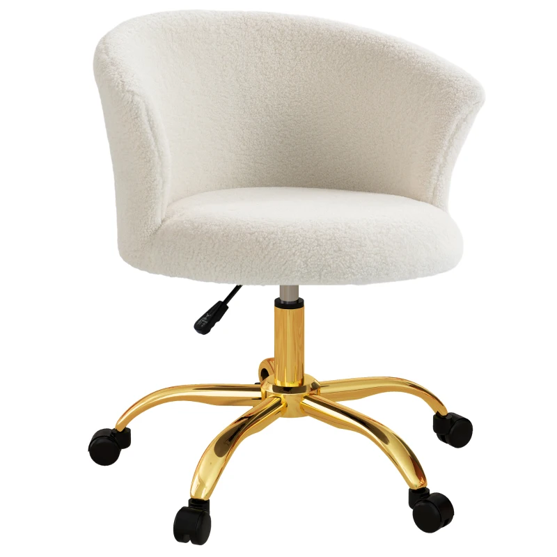 Vinsetto Armless Office Chair, Fluffy Computer Desk Chair with Adjustable Height, Swivel Wheels, Mid Back, Gold