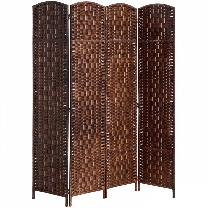 HOMCOM 6ft Folding Room Divider, 4 Panel Wall Partition with Wooden Frame for Bedroom, Home Office, Brown