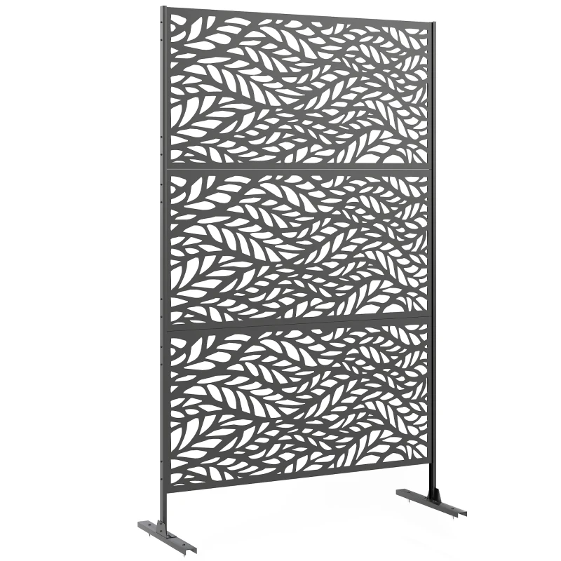 Outsunny Metal Outdoor Privacy Screen, Freestanding Outdoor Divider with Stand, 78" x 48", Black