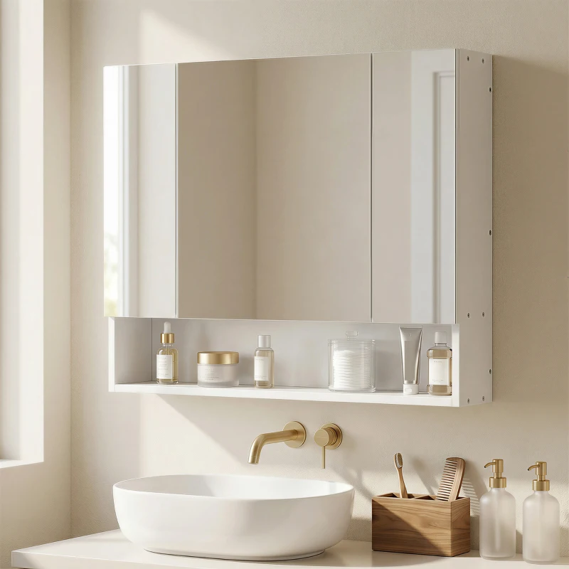 kleankin Wall Mounted Bathroom Medicine Cabinet with Mirror and Adjustable Shelves, White