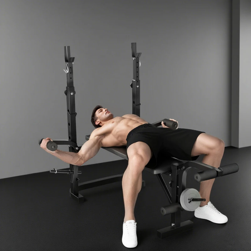 Soozier Adjustable Weight Bench with Bench Press Rack, Preacher Curl Bench, Leg Extension and Lat Pull Down