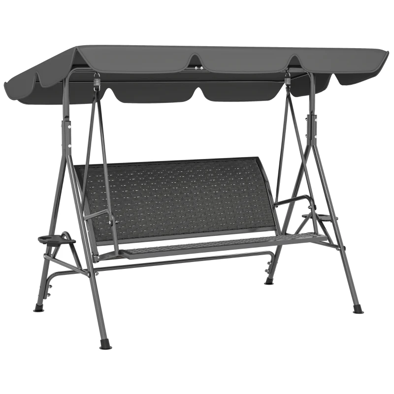Outsunny 3-Seat Patio Swing Chair, Outdoor Canopy Swing Glider with Adjustable Shade, Grey