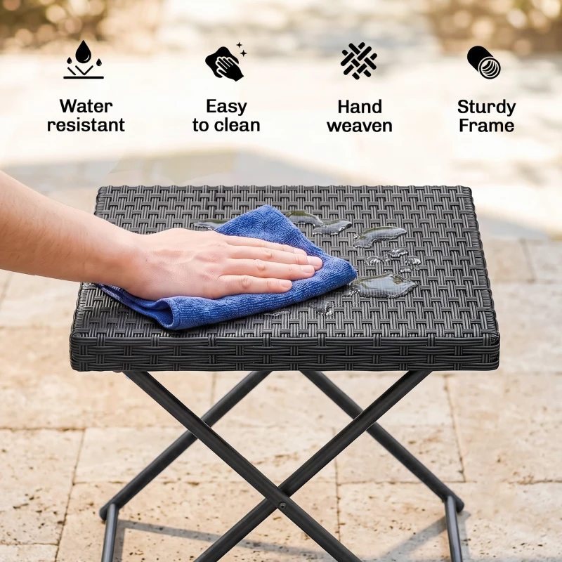Outsunny Patio Wicker Coffee Table, Outdoor PE Rattan Garden Folding Side Table, 15.75"x15.75"x15.75", Black