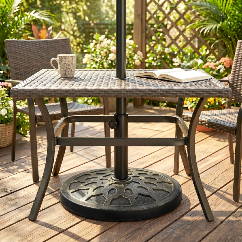 Outsunny Resin Round Patio Umbrella Stand Base Coated Pole Market Garden Umbrella Holder Parasol Holder Bronze