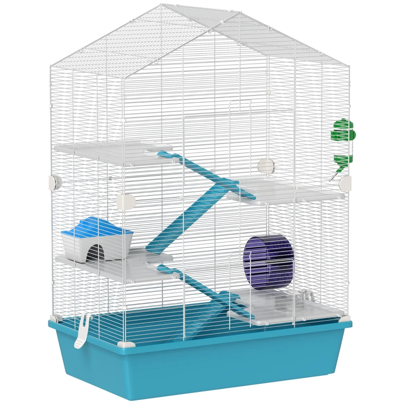 PawHut Large Hamster Cage, 5-Tier Small Animal House and Habitats for Gerbil Mice, Light Blue