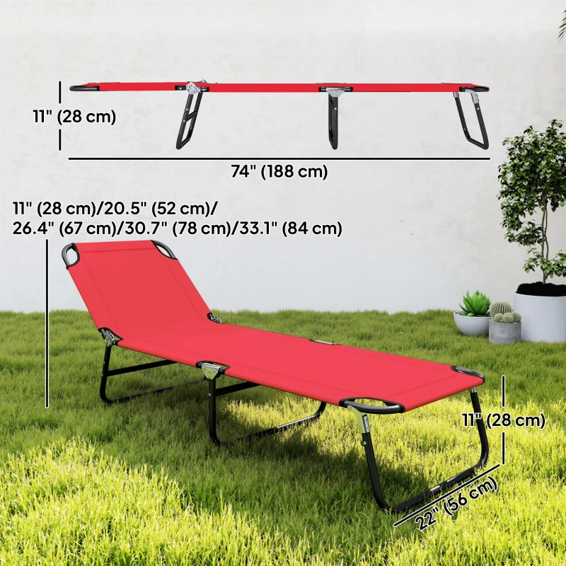 Outsunny Outdoor Folding Lounge Chair, Steel Tanning Chair with Reclining Back, Breathable Mesh for Beach, Yard, Patio, Red