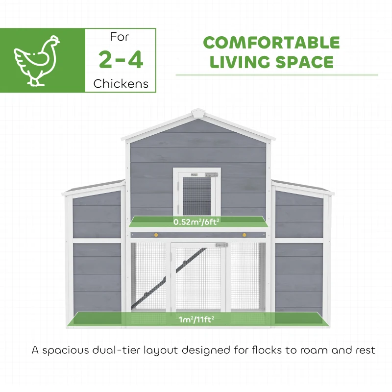 PawHut 66.5" Large Chicken Coop, Wooden Chicken House with 2 Nesting Boxes, Sliding Tray & Ramp, for Outdoor Backyard Farm
