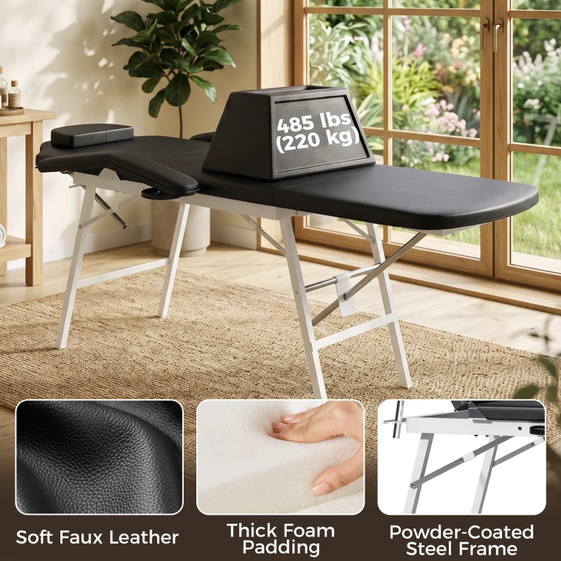 HOMCOM Portable Massage Table, Foldable Massage Bed, Black