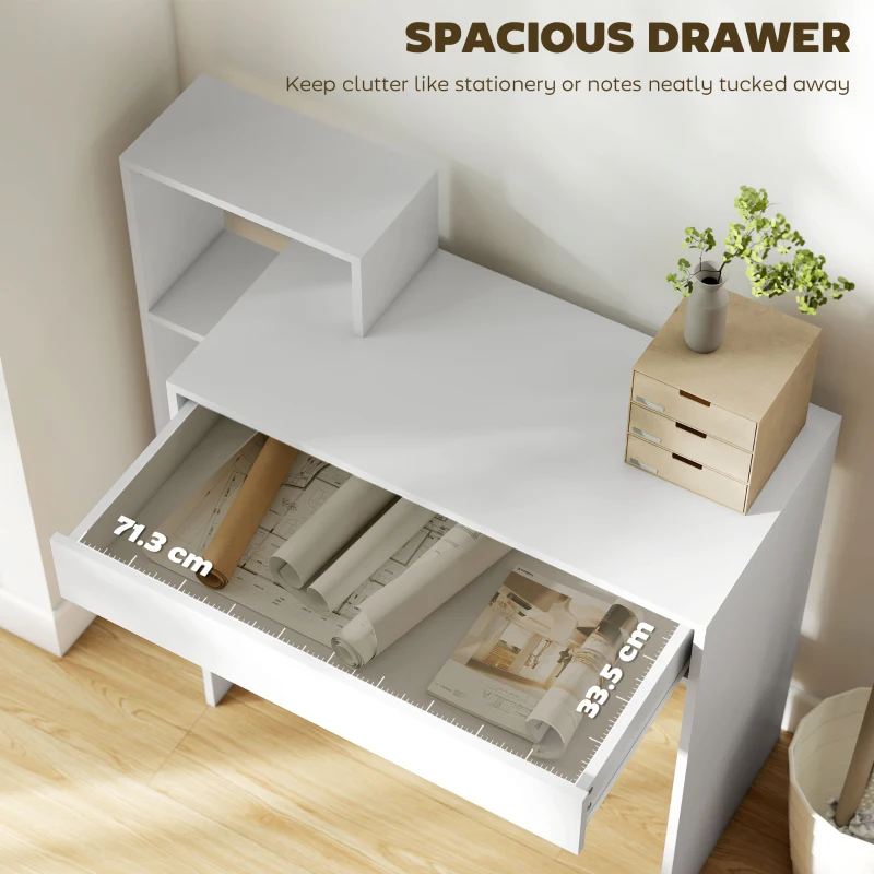 HOMCOM Desk with Storage, Computer Desk with 3 Open Shelves and Drawer White
