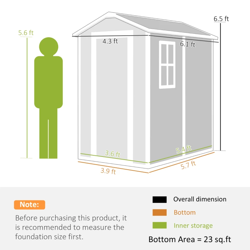 Outsunny 6' x 4' Outdoor Storage Shed, Plastic Shed with Floor, Window, Lockable Door and Vents for Outdoor Patio Storage, Gray