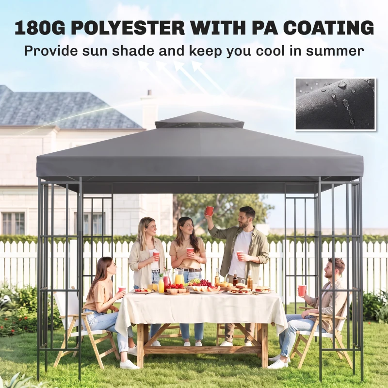 Outsunny 10' x 10' Square 2-Tier Gazebo Canopy Replacement Top Cover Outdoor Garden Sun Shade, Replacement Top Only, Dark Grey
