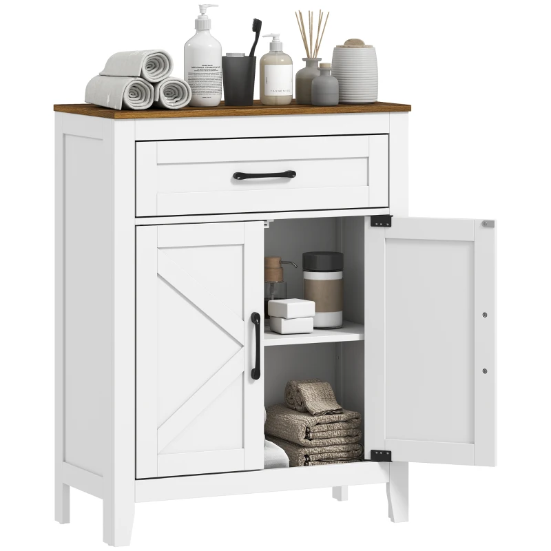 HOMCOM Farmhouse Bathroom Storage Cabinet, Bathroom Cabinet with Barn Doors and Adjustable Shelf, White