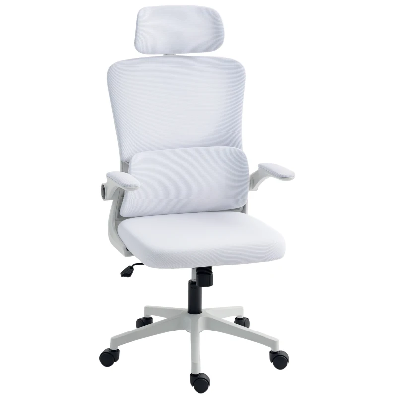 Vinsetto High Back Office Chair, Mesh Computer Chair with Rotatable Headrest, Lumbar Back Support, Adjustable Height, Cream White