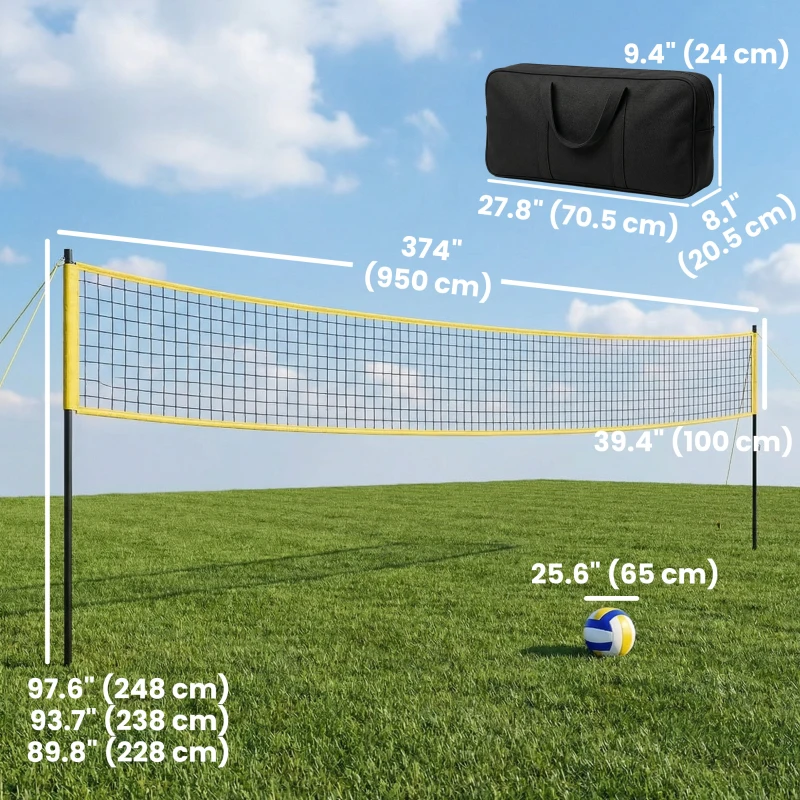 Soozier 31ft Portable Volleyball Net Set with Adjustable Height Steel Poles, Volleyball, Boundary Line and Carrying Bag