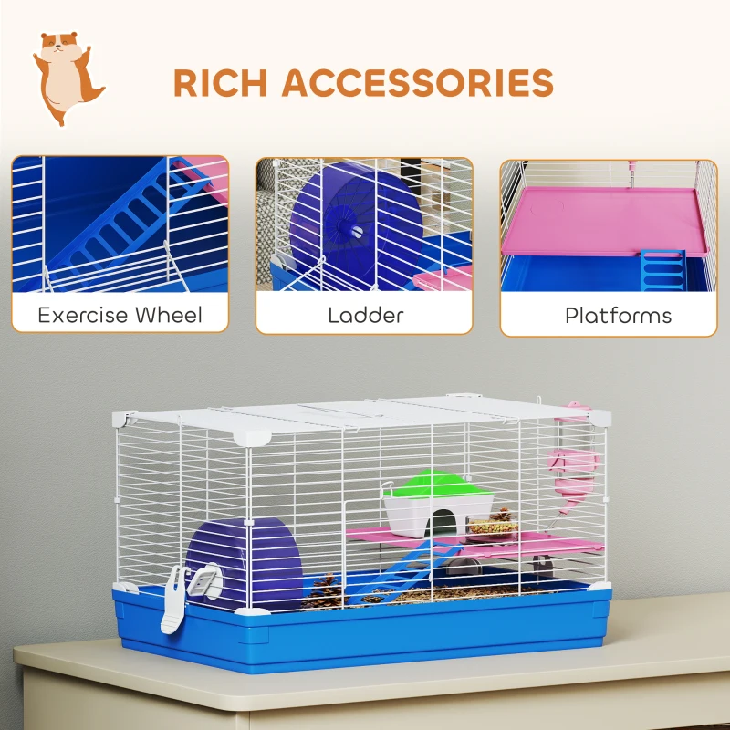 PawHut 18.5" Hamster Cage with Exercise Wheel and Water Bottle Dish, Rat House and Habitats 2 Storey Design