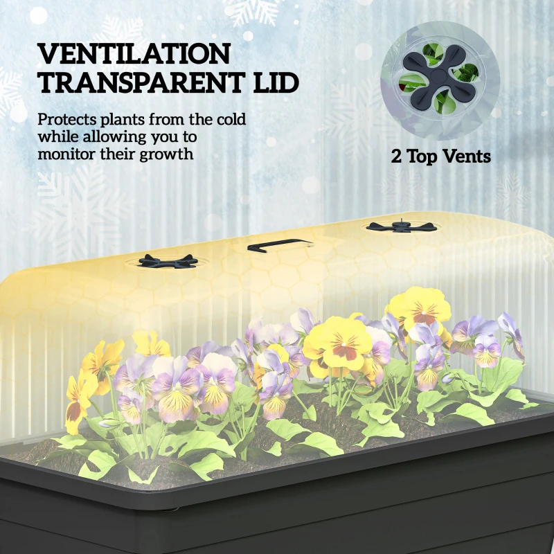 Outsunny 41L Self Watering Raised Garden Bed w/ Ventilation Transparent Lid Greenhouse, Planter Box w/ Storage Shelf, Black