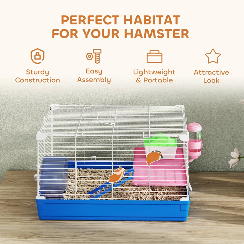 PawHut 18.5" Hamster Cage with Exercise Wheel and Water Bottle Dish, Rat House and Habitats 2 Storey Design