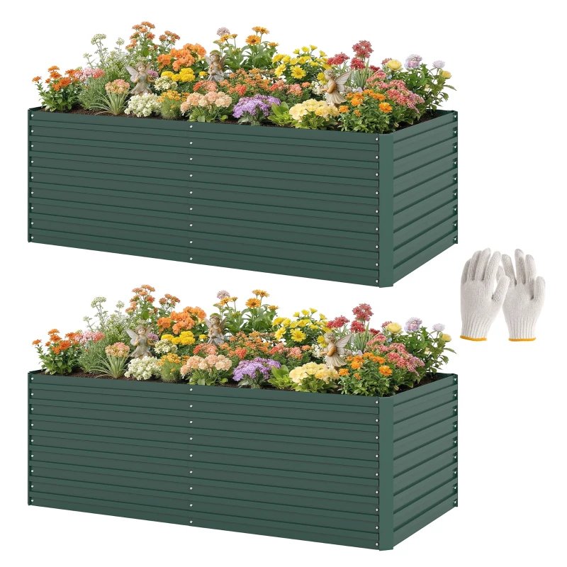 Outsunny 6' x 3' x 2' Raised Garden Bed, Set of 2 Galvanized Planter Box for Vegetables, Flowers, Herbs, Green