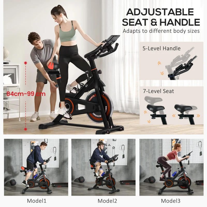 Soozier Exercise Bike, Flywheel Indoor Stationary Bike, Adjustable Height and Resistance, with LCD Monitor, Comfortable Seat Cushion, 264 lbs Capacity, Black and Red