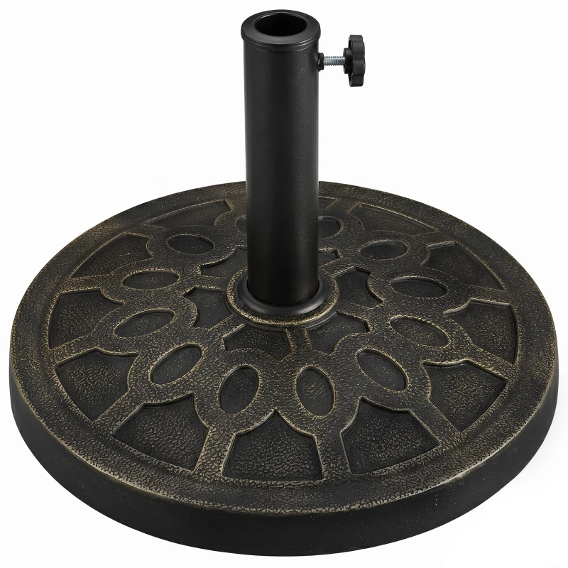 Outsunny Resin Round Patio Umbrella Stand Base Coated Pole Market Garden Umbrella Holder Parasol Holder Bronze