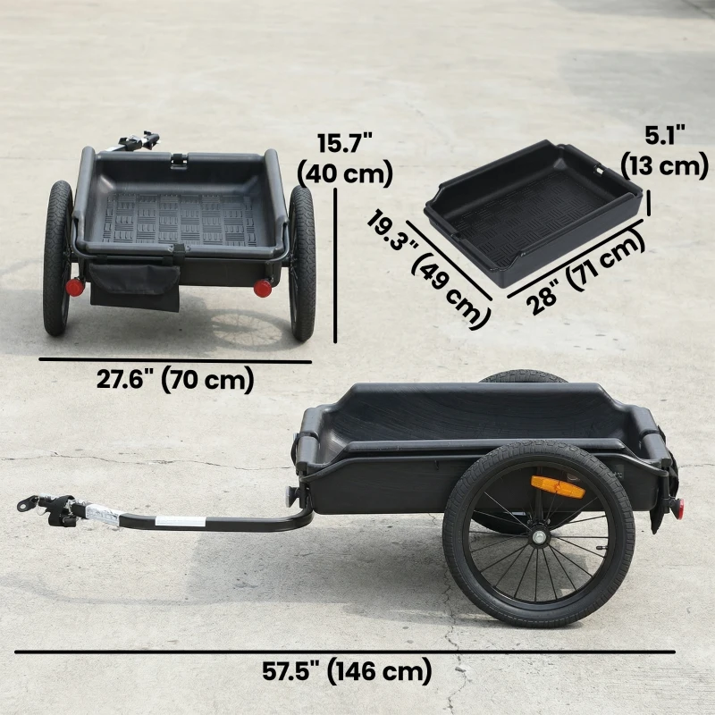 Soozier Bike Trailer, Bike Cargo Trailer with Quick Release 16" Wheels, Cargo Net, Safe Reflectors and Red Flag