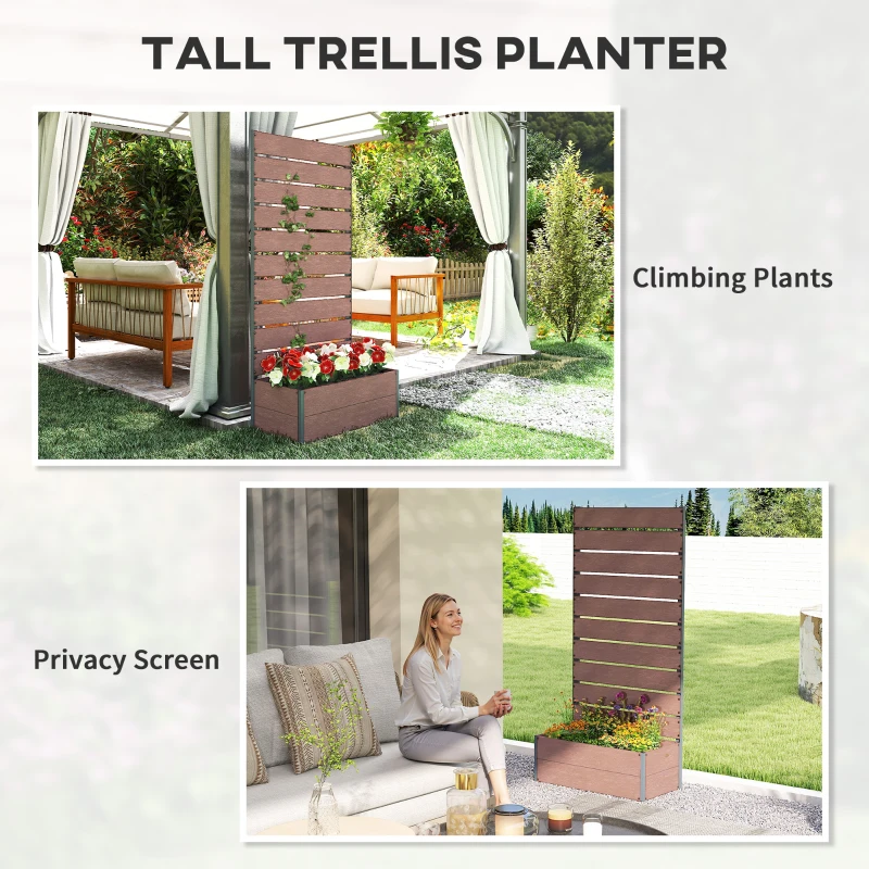 Outsunny Raised Garden Bed with Trellis, Freestanding Elevated Planter Box for Climbing Vines, 28" x 15" x 59", Light Brown