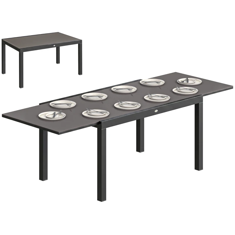 Outsunny Expandable Outdoor Dining Table, 55"-95" Patio Table with Tempered Glass Top and Aluminum Frame, Black