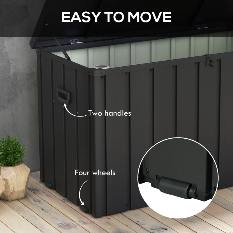 Outsunny 119 Gallon Deck Box, Lockable Galvanised Steel Outside Storage Container for Tools, Cushions, Dark Grey