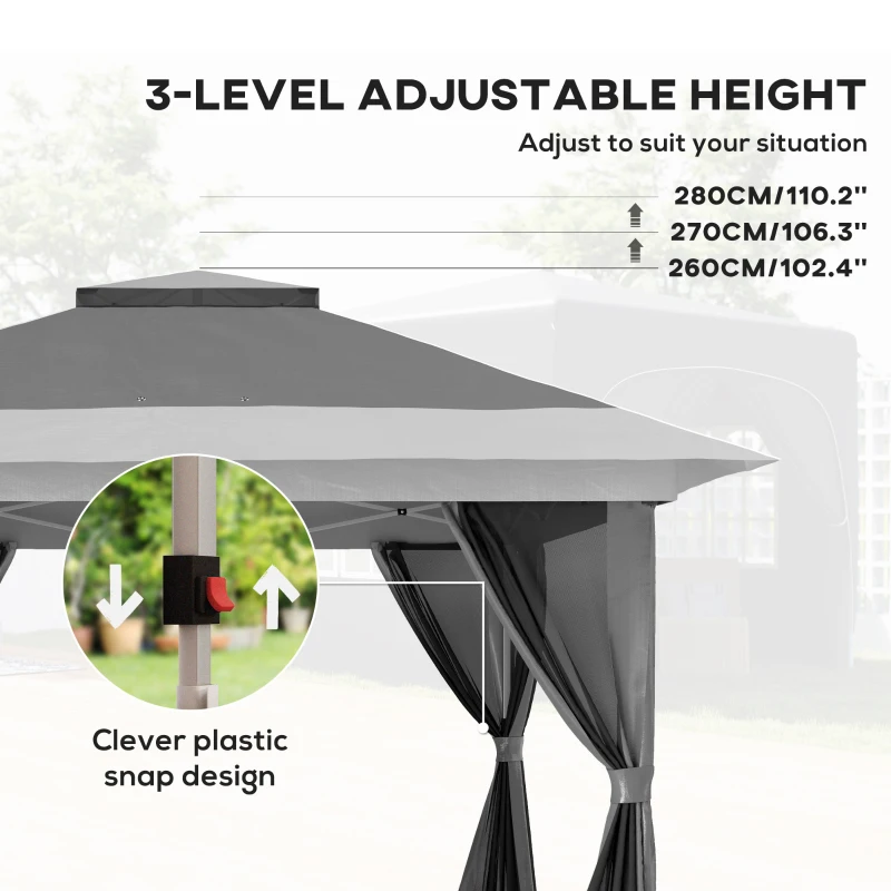 Outsunny 11.7' x 11.7' Pop Up Canopy Tent with Netting, UPF50+ Instant Sun Shelter with Wheeled Carry Bag and Sand Bags
