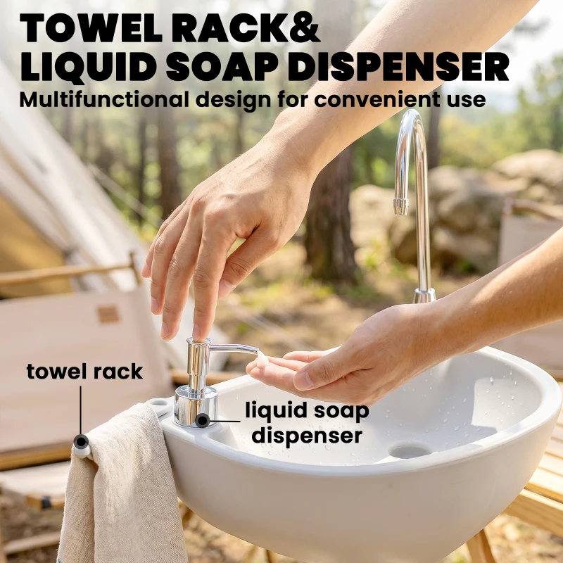 kleankin Portable Camping Sink Hand Wash Station with 17L Water Tank, Soap Dispenser and Towel Holder, for Outdoor Events