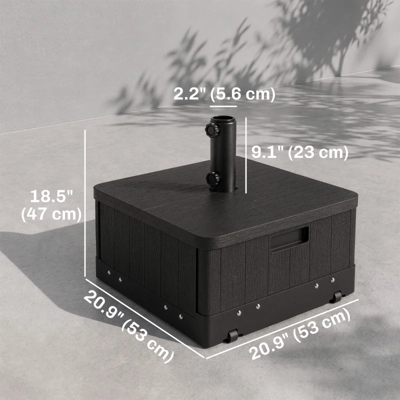 Outsunny 3-in-1 Outdoor Umbrella Base with Wheels, Side Table, Planter Box, 175lbs Heavy Duty Patio Umbrella Stand, Black