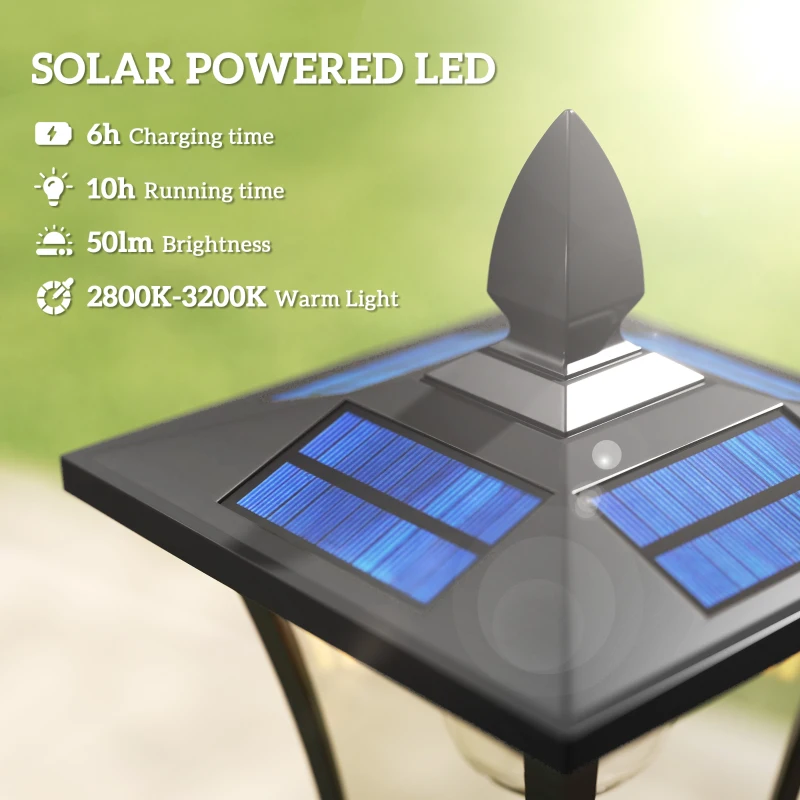 Outsunny 63" Solar Lamp Post Lights 2 Pack, Waterproof LED Solar Light Posts with Planter, Black