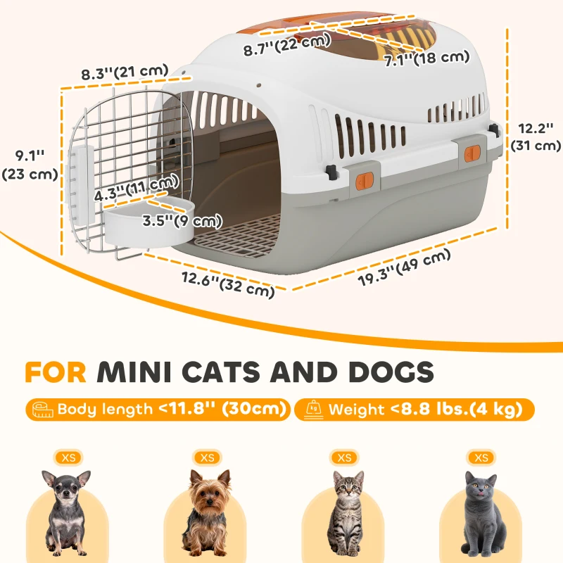 PawHut Hard-Sided Travel Pet Carrier, Plastic Dog and Cat Kennel for Small Dogs and Cats, Portable Crate with Steel Wire Door