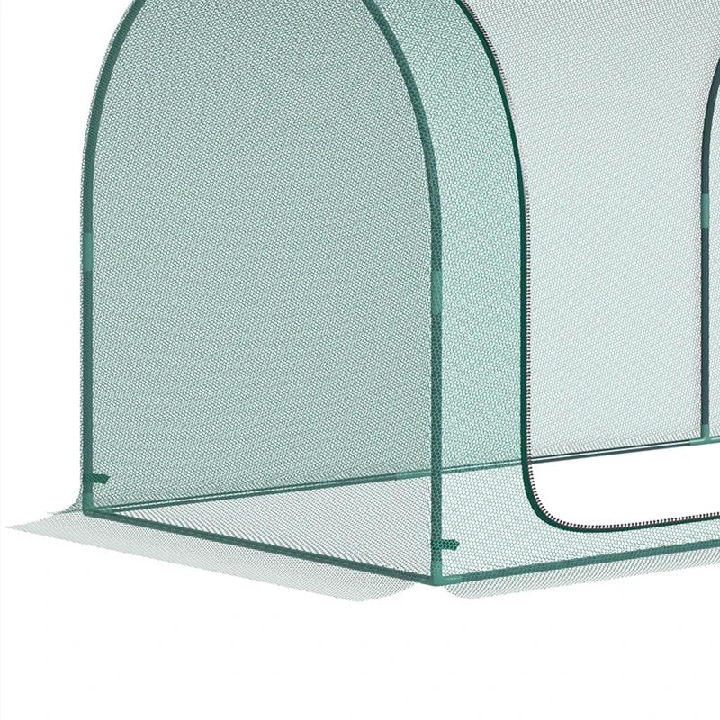 Outsunny 8' x 3' Crop Cage, Garden Plant Protector, with 3 Zippered Doors and 6 Ground Stakes, for Garden, Yard, Lawn Dark Green