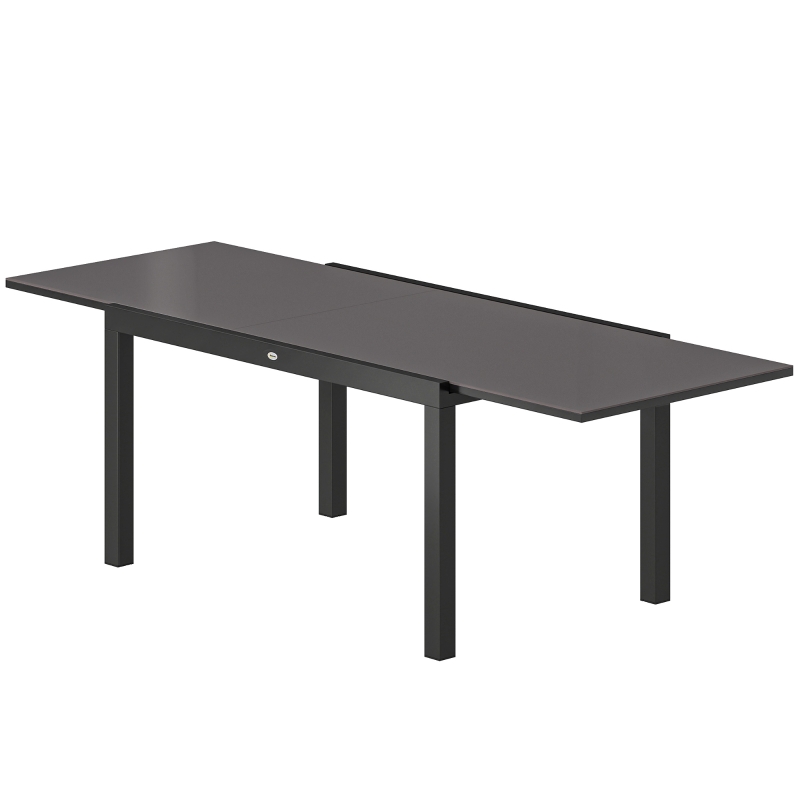 Outsunny Expandable Outdoor Dining Table, 55"-95" Patio Table with Tempered Glass Top and Aluminum Frame, Black