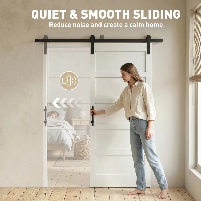 HOMCOM 36"x84" Sliding Barn Door with Hardware Kit, Shaker Style Sliding Door with Handle, Track, Floor Guide, White Wood Grain