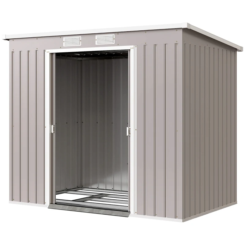 Outsunny 7' x 4' Galvanised Steel Garden Shed, with Foundation Kit - Grey