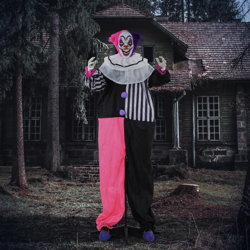 Outsunny 5.7FT Life Size Halloween Decoration, Animated Clown with Sound Activated, Light Up Eyes, Motion, Laugh